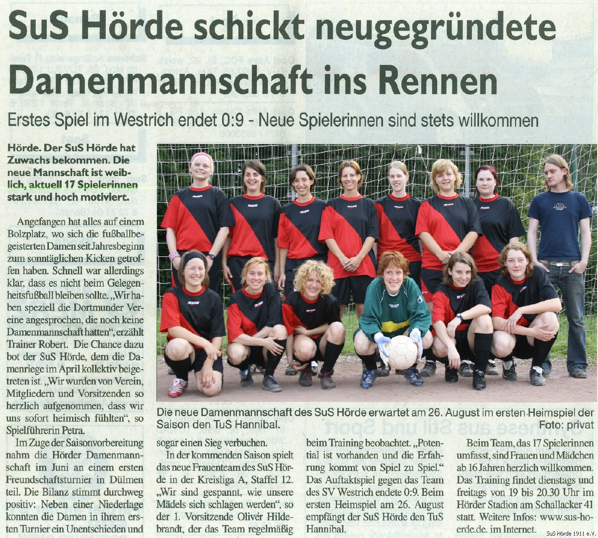 08/2007: SuS H�rde schickt neu gegr�ndete Damenmannschaft ins Rennen (S�danzeiger)